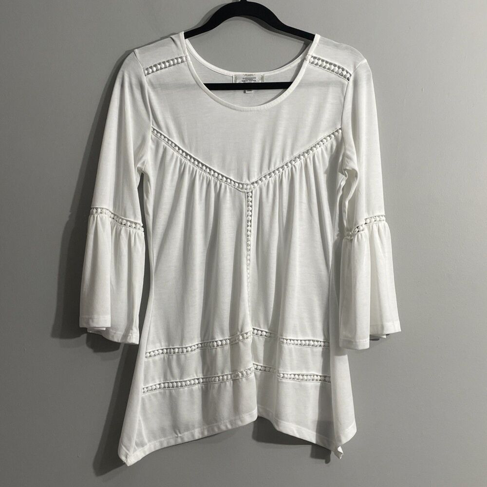Shannon Ford New York Women’s Soft Feminine Cream Bell Sleeve Long Sleeve Top S